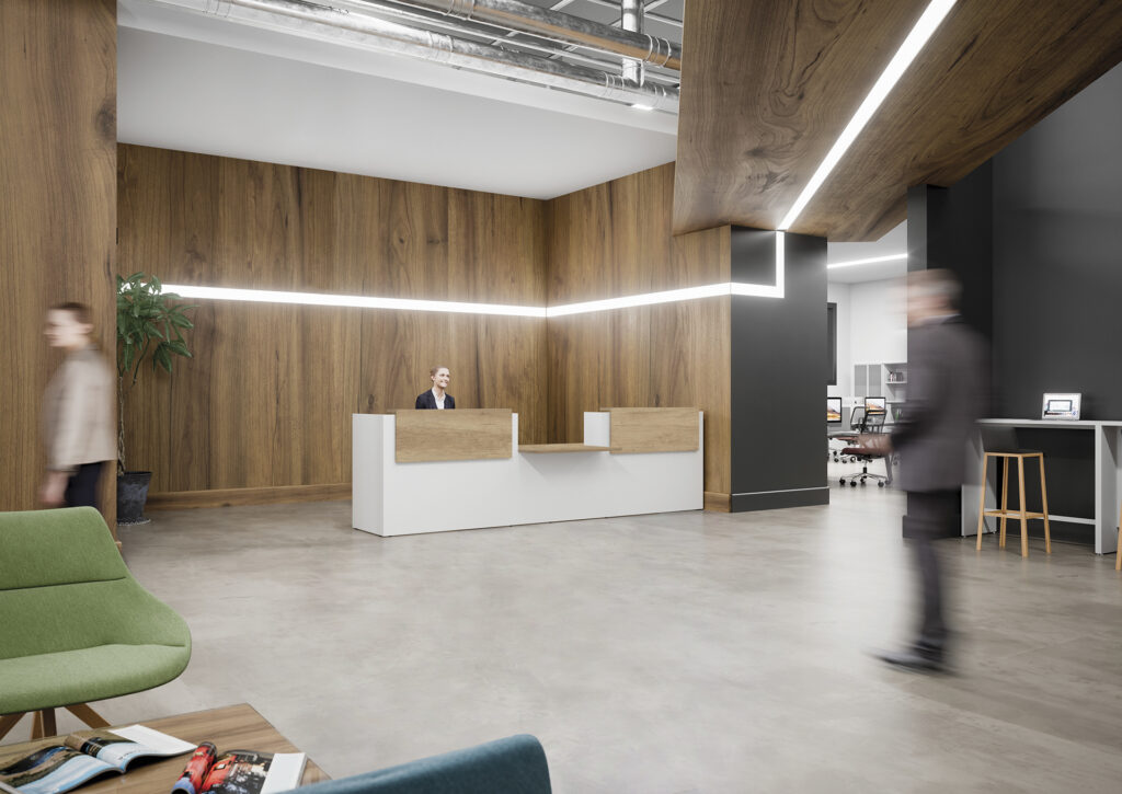 un accueil bancaire avec une banque d'accueil design et moderne
