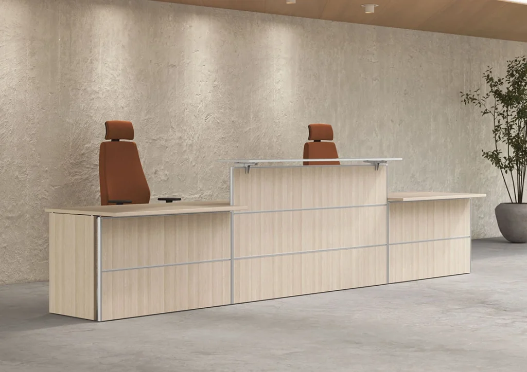 une banque d'accueil corporate, moderne et design pour un espace d'accueil ou d'attente