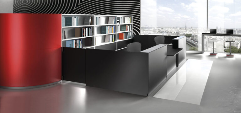 une banque d'accueil corporate, moderne et design pour un espace d'accueil ou d'attente