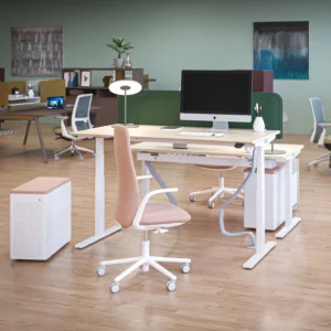 bureaux assis debout ergonomique pour collaborateurs ou open space, afin de préserver la santé et prévention TMS