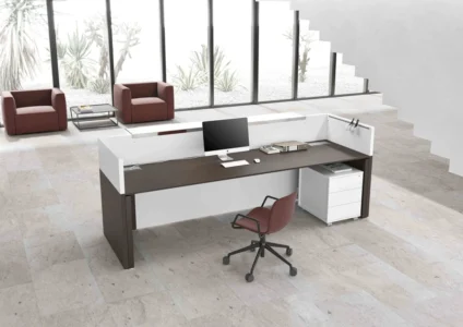 une banque d'accueil corporate, moderne et design pour un espace d'accueil ou d'attente