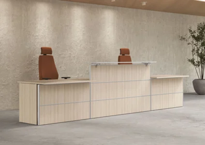 une banque d'accueil corporate, moderne et design pour un espace d'accueil ou d'attente