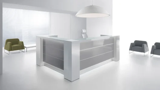 une banque d'accueil corporate, moderne et design pour un espace d'accueil ou d'attente