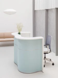 une banque d'accueil corporate, moderne et design pour un espace d'accueil ou d'attente