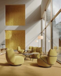 Espace d'attente confortable : un canapé durable, des fauteuils lounge et une table basse