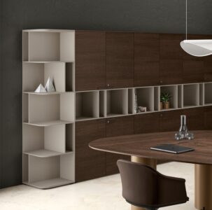 une ou plusieurs armoires en solutions de rangement avec finition métal, bois, dans un espace de travail, idéal pour un bureau d'entreprise, pour du rangement ou du classement