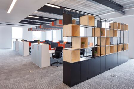 une ou plusieurs armoires en solutions de rangement avec finition métal, bois, dans un espace de travail, idéal pour un bureau d'entreprise, pour du rangement ou du classement