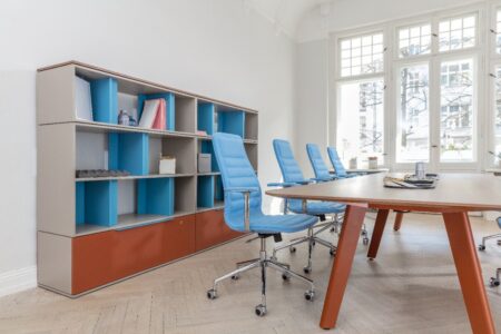une ou plusieurs armoires en solutions de rangement avec finition métal, bois, dans un espace de travail, idéal pour un bureau d'entreprise, pour du rangement ou du classement