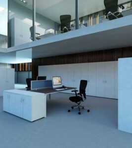 une ou plusieurs armoires en solutions de rangement avec finition métal, bois, dans un espace de travail, idéal pour un bureau d'entreprise, pour du rangement ou du classement