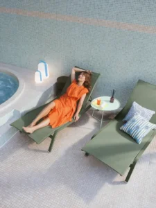 bains de soleil pour extérieur, outdoor, tissu résistant et durable pour les intempéries