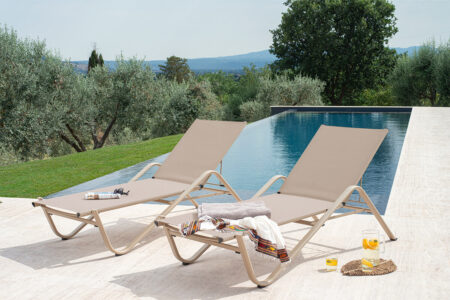 bains de soleil pour extérieur, outdoor, tissu résistant et durable pour les intempéries