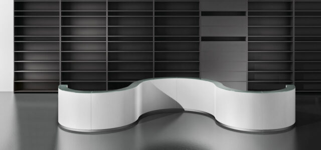 une banque d'accueil corporate, moderne et design pour un espace d'accueil ou d'attente