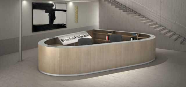 une banque d'accueil corporate, moderne et design pour un espace d'accueil ou d'attente