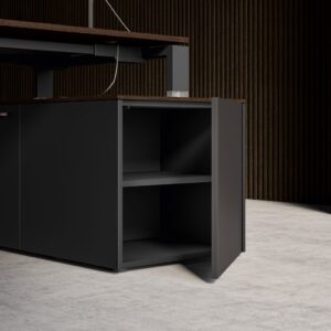 un ou plusieurs caissons avec finition métal, bois, dans un espace de travail, idéal pour un bureau d'entreprise, pour du rangement ou du classement