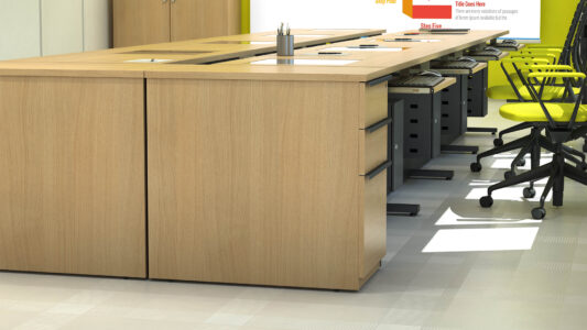 un ou plusieurs caissons avec finition métal, bois, dans un espace de travail, idéal pour un bureau d'entreprise, pour du rangement ou du classement
