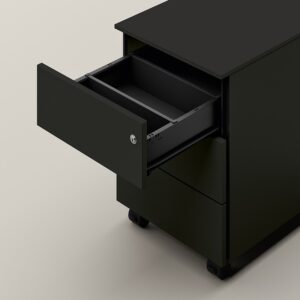 un ou plusieurs caissons avec finition métal, bois, dans un espace de travail, idéal pour un bureau d'entreprise, pour du rangement ou du classement