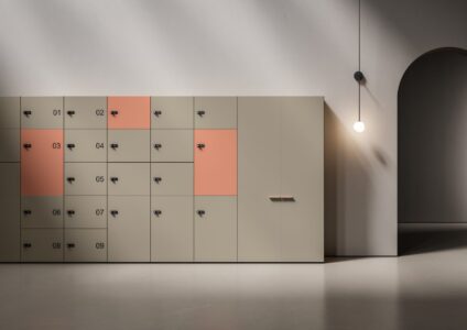 casiers ou vestiaires permettant le rangement ou le classement d'affaires, d'effets personnels, de documents importants, de manière sécurisée.