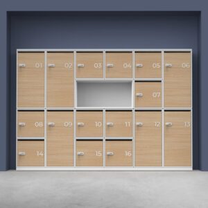 casiers ou vestiaires permettant le rangement ou le classement d'affaires, d'effets personnels, de documents importants, de manière sécurisée.