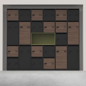 casiers ou vestiaires permettant le rangement ou le classement d'affaires, d'effets personnels, de documents importants, de manière sécurisée.