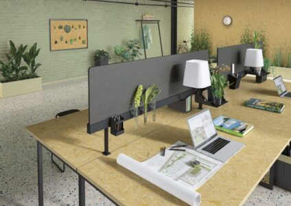 des panneaux acoustiques ou écrans acoustiques au mur ou suspendu au plafond, idéal pour absorber les nuisances sonores et séparer les espaces grâce au tissu phono absorbant