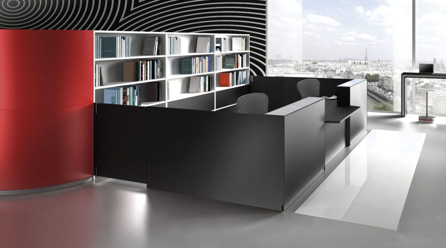 une banque d'accueil corporate, moderne et design pour un espace d'accueil ou d'attente